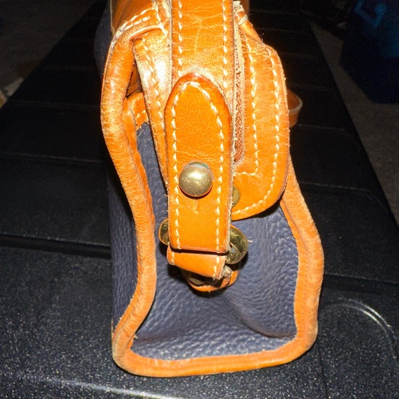 Vintage Dooney & Bourke Navy Pebbled Leather & Brown Crossbody Purse USA - Picture 8 of 10